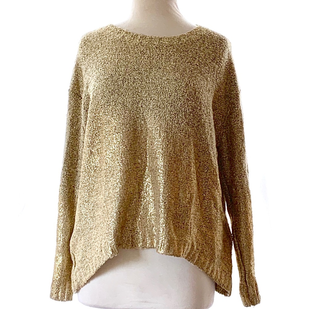 Boucle Knit Gold Metallic Dipped Sweater
